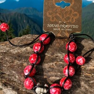Handcrafted Red Beaded Memento Mori Bracelet
